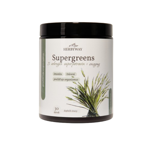 HERBYWAY Super Greens 5 zelených superpotravin +enzymy