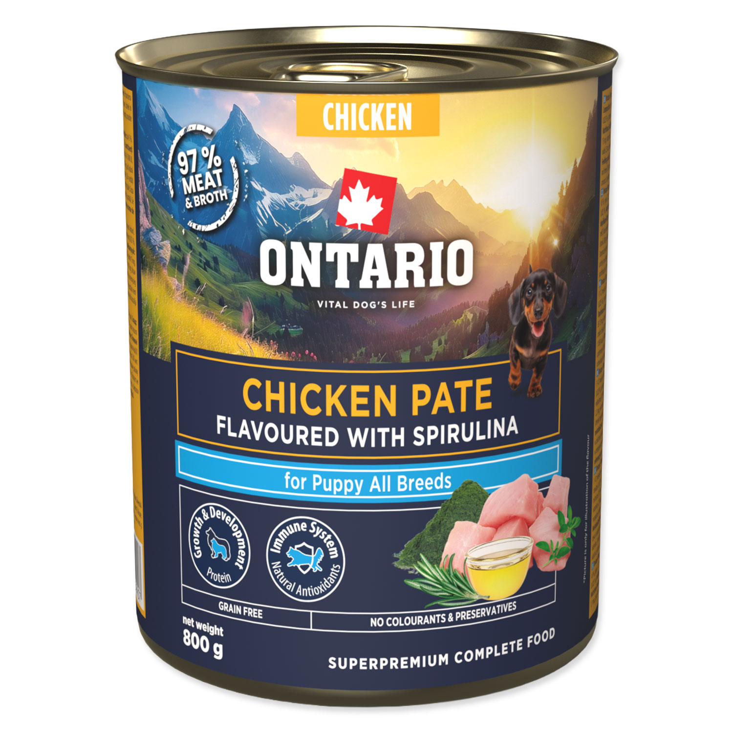 ONTARIO Konzerva Puppy kuřecí pate s příchutí spiruliny 800 g