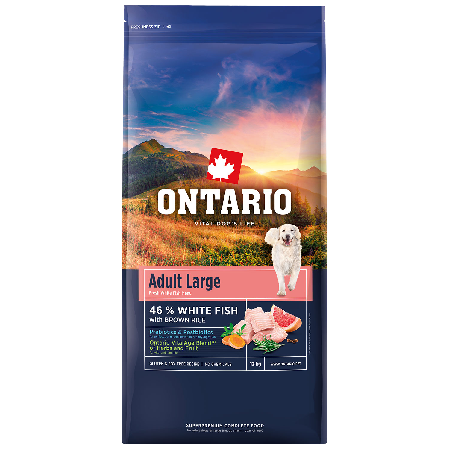 Fotografie ONTARIO Krmivo Adult Large Fish & Brown Rice 12 kg