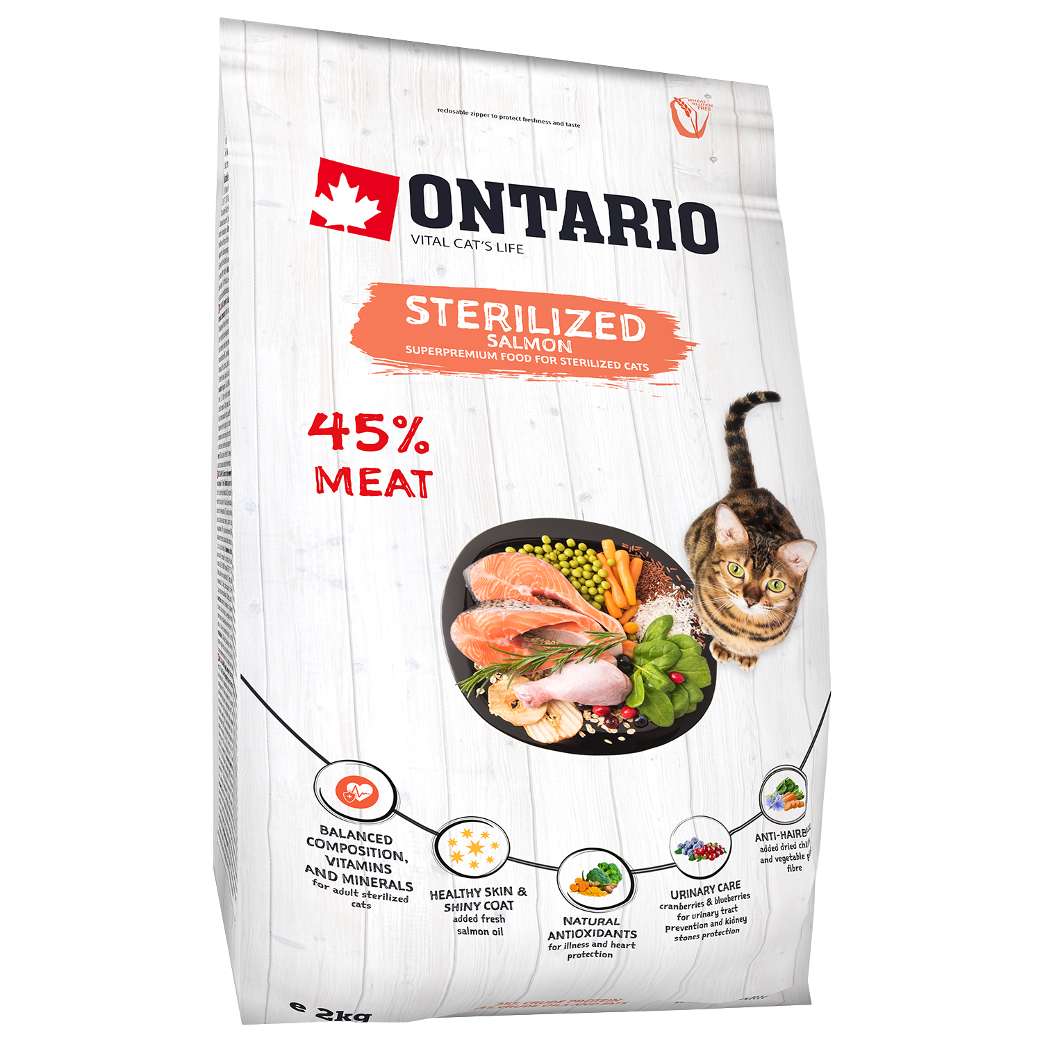 ONTARIO Krmivo Cat Sterilised Salmon 2 kg