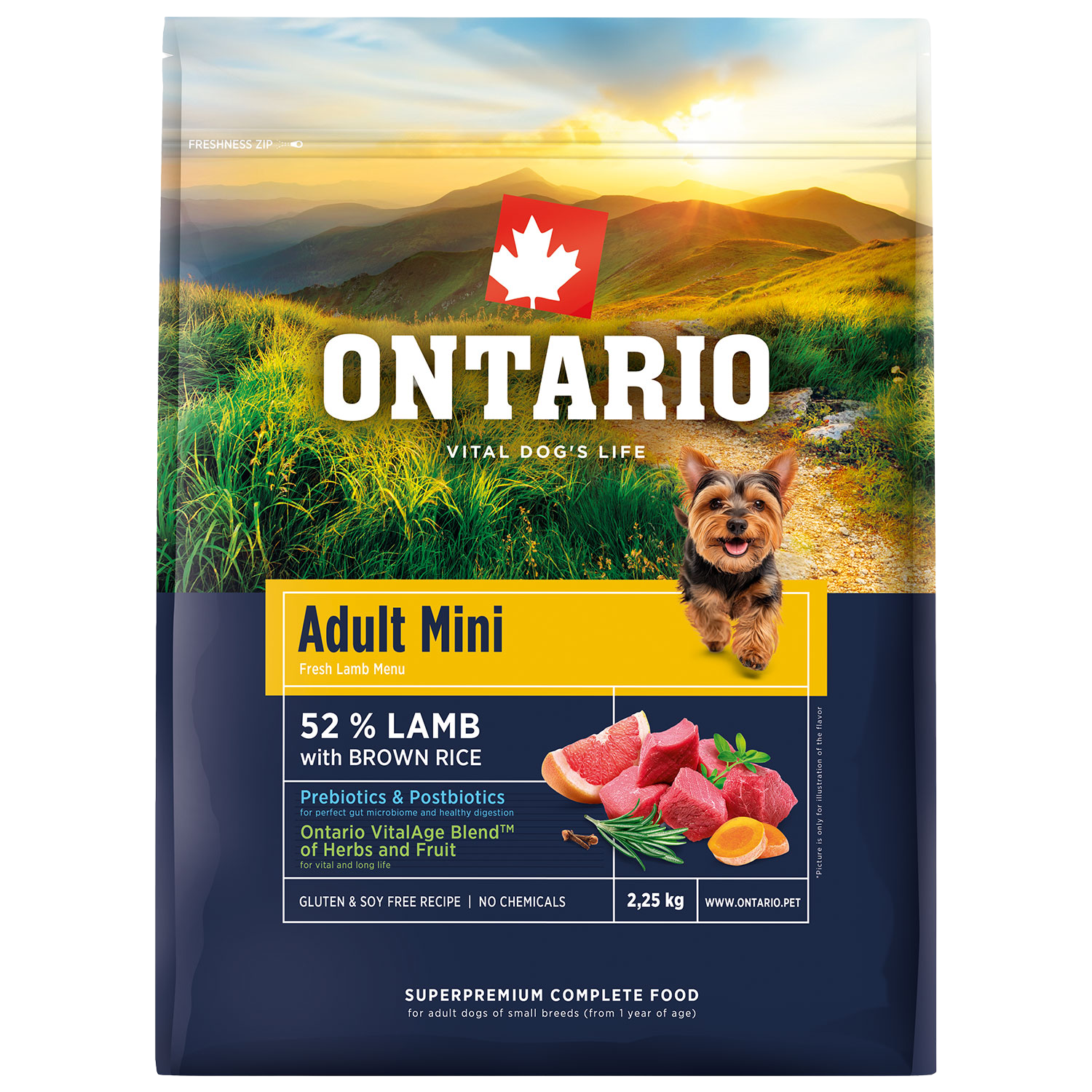 ONTARIO Krmivo Adult Mini Lamb & Brown Rice 2.25 kg