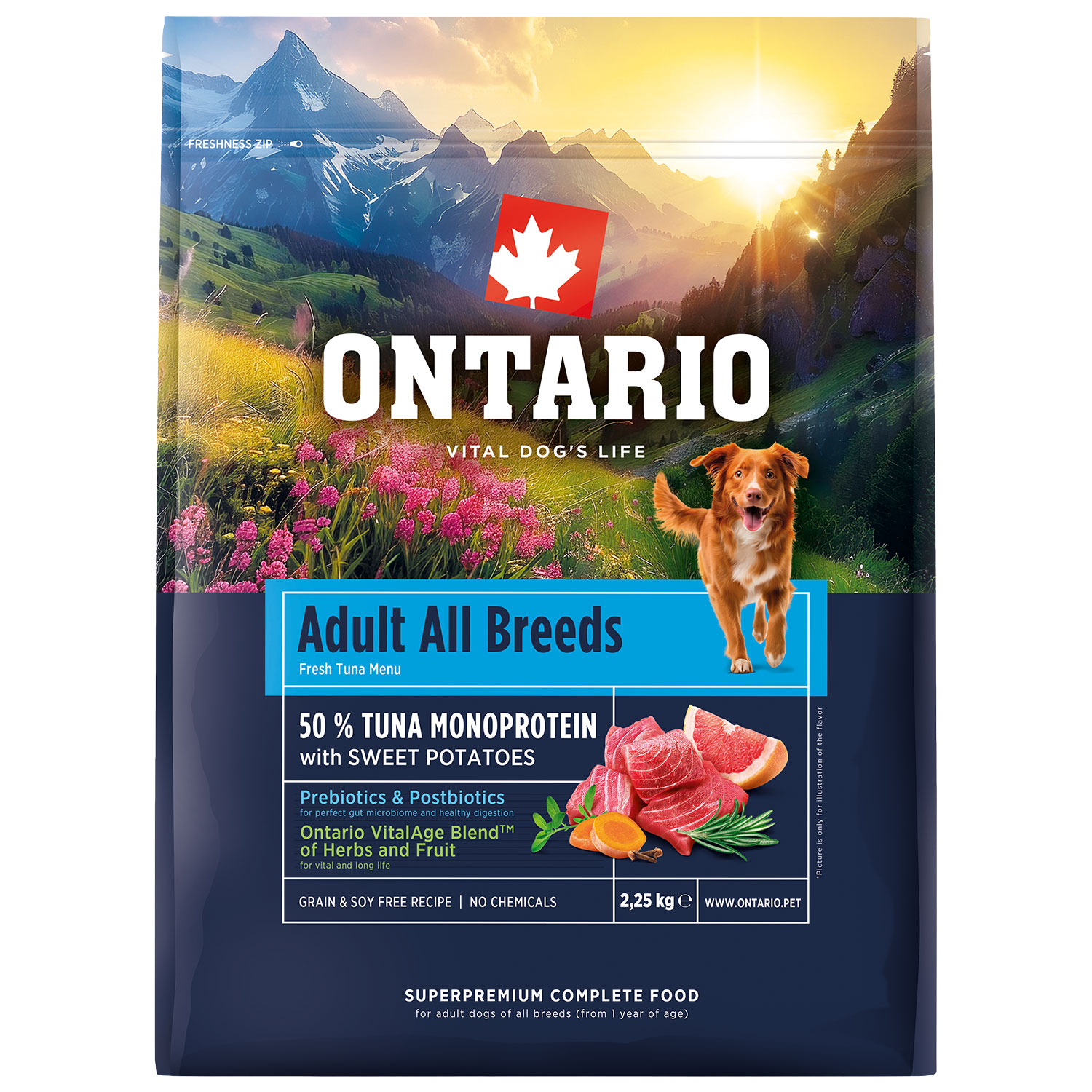 ONTARIO Krmivo Adult All Breeds Monoprotein Tuna & Sweet Potatoes 2.25 kg