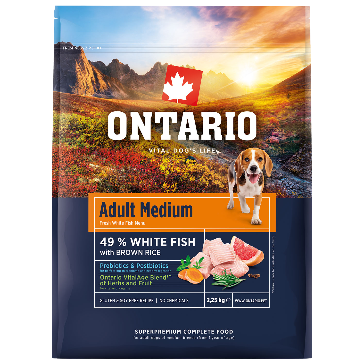 ONTARIO Krmivo Adult Medium Fish & Brown Rice 2.25 kg