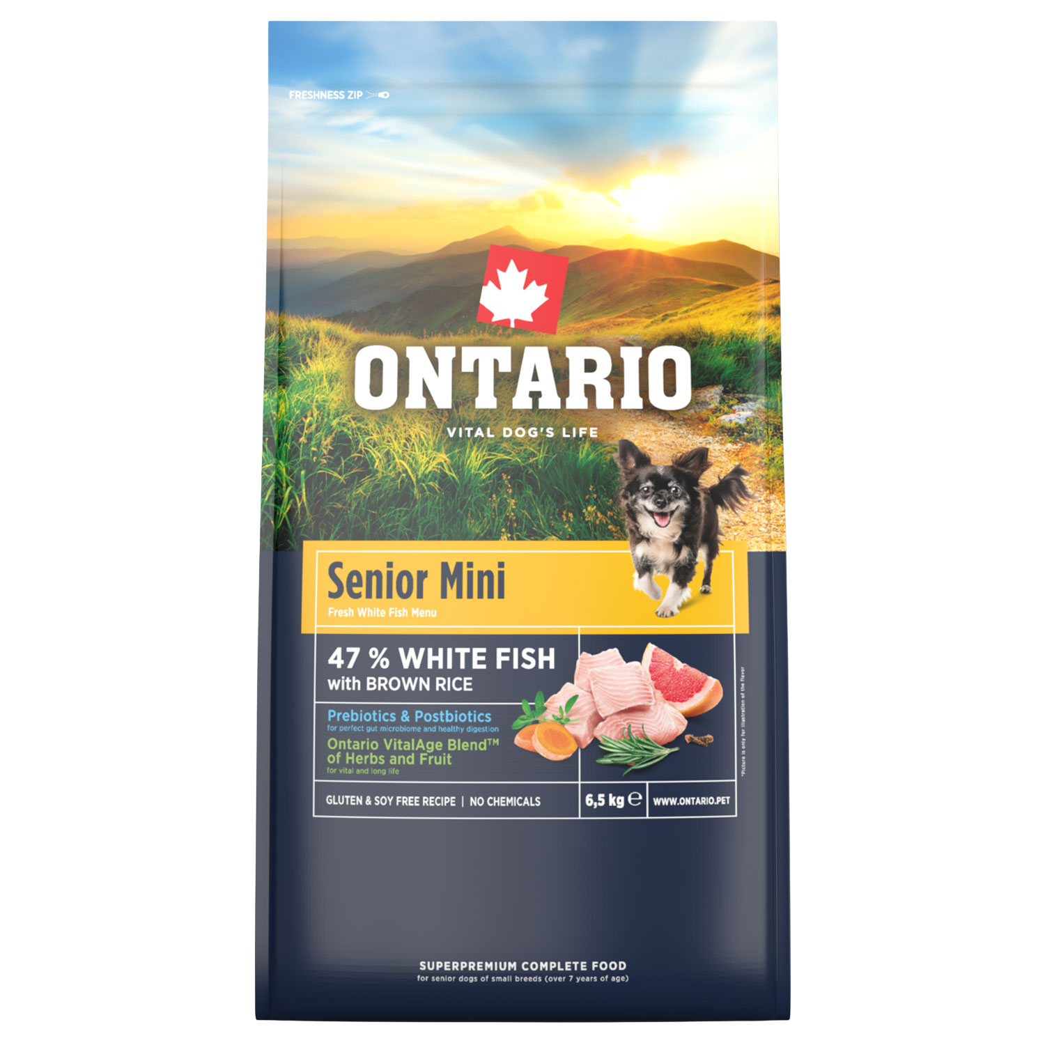 Fotografie ONTARIO Krmivo Senior Mini Fish & Brown Rice 6.5 kg
