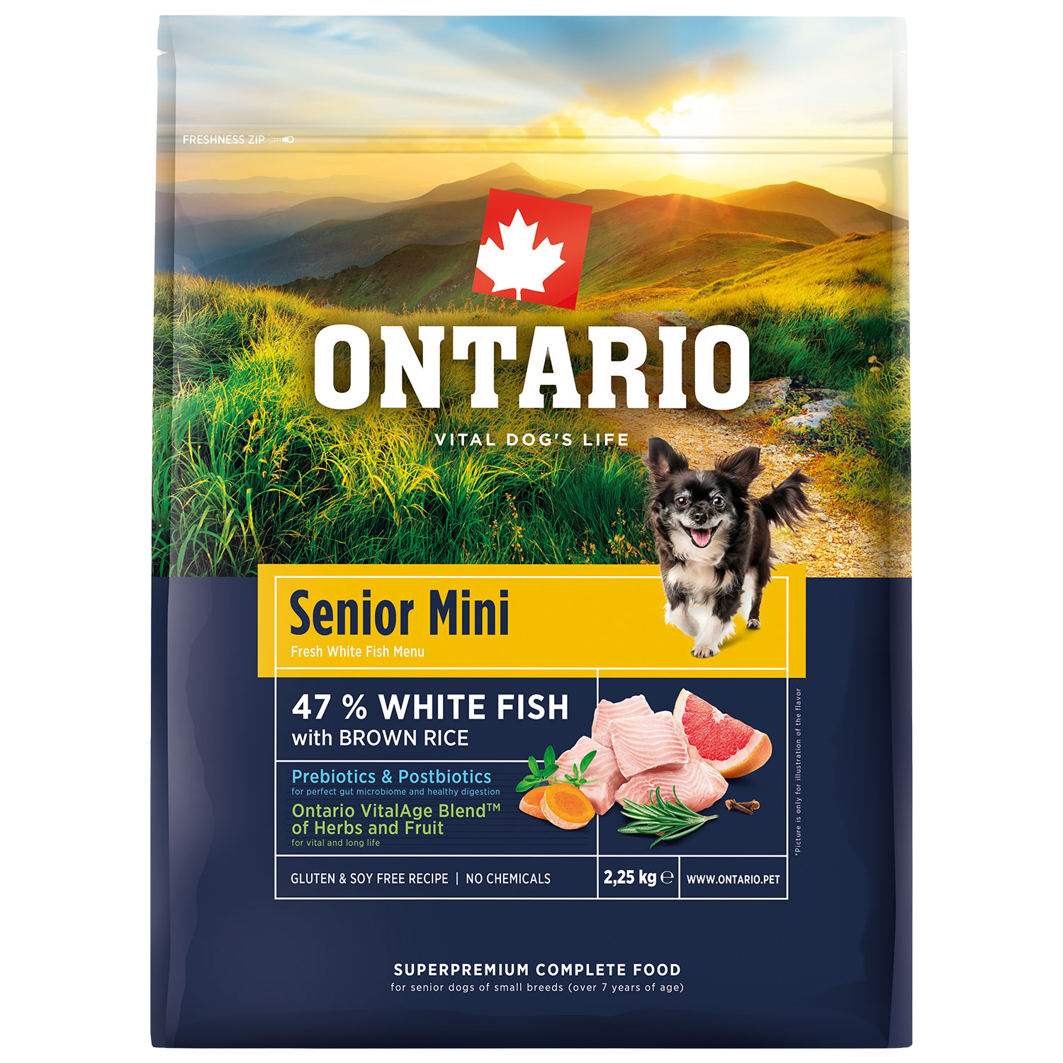 ONTARIO Krmivo Senior Mini Fish & Brown Rice 2.25 kg