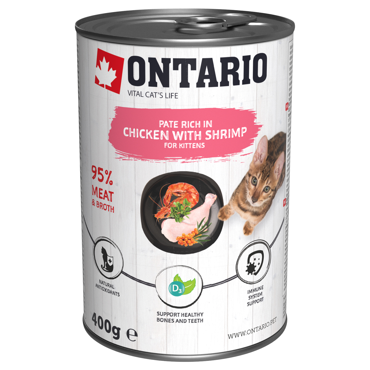 ONTARIO Konzerva Kitten kuře s krevetami, paté 400 g