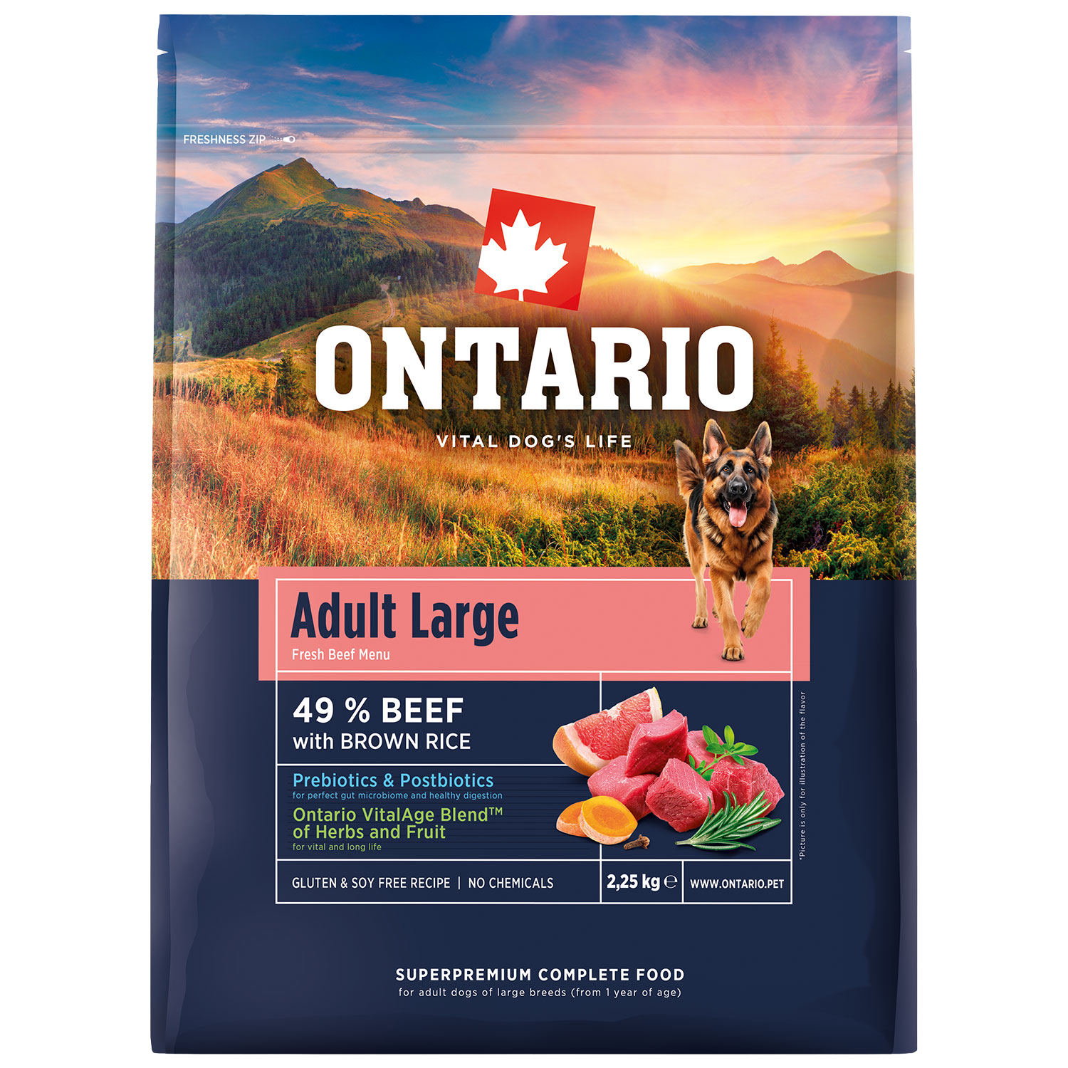 ONTARIO Krmivo Adult Large Beef & Brown Rice 2.25 kg