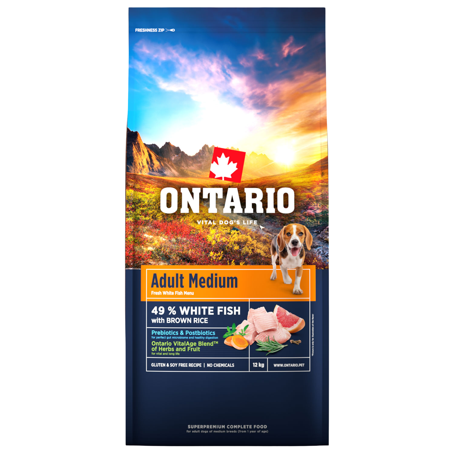 ONTARIO Krmivo Adult Medium Fish & Brown Rice 12 kg