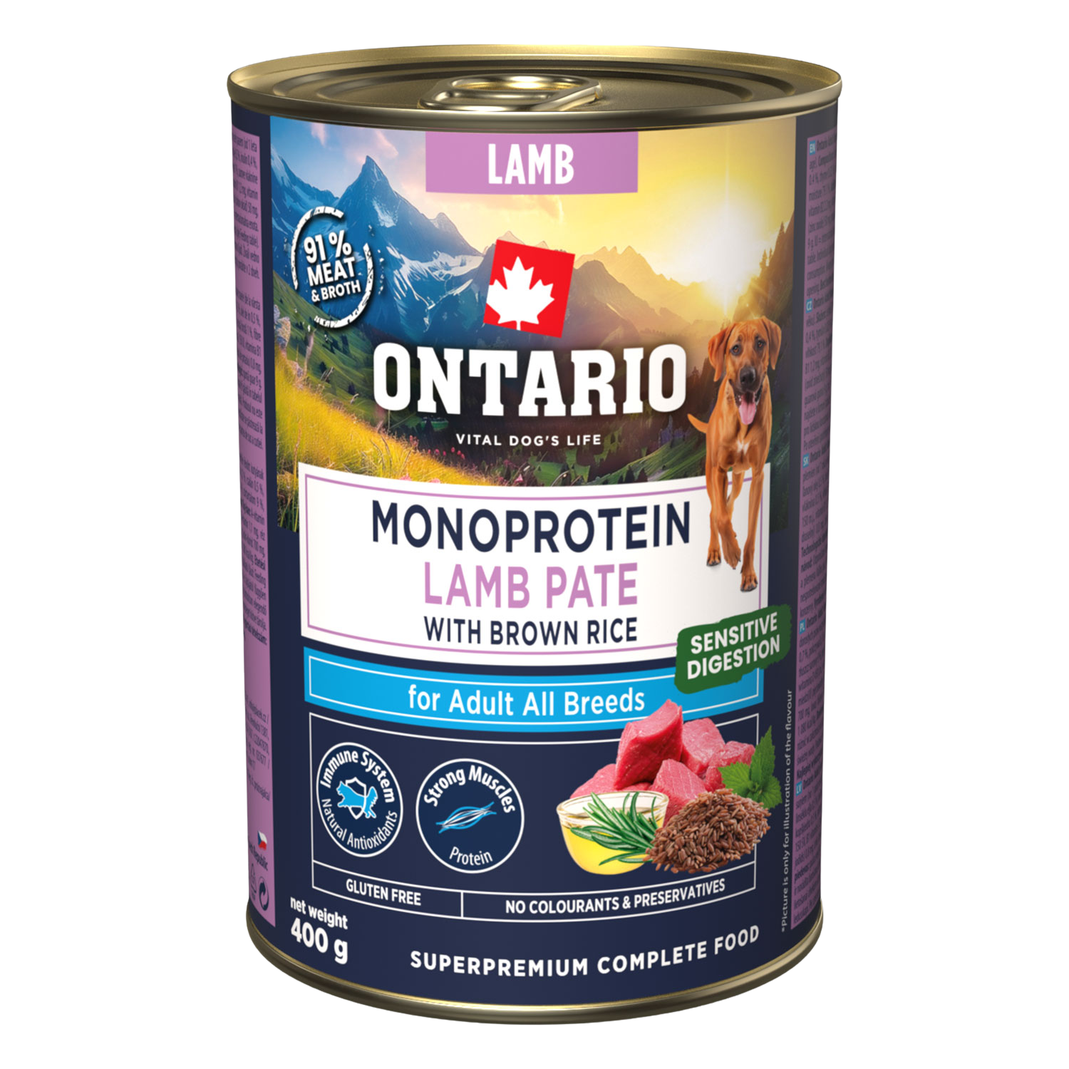 ONTARIO Konzerva Adult monoprotein jehněčí pate s hnědou rýží 400 g