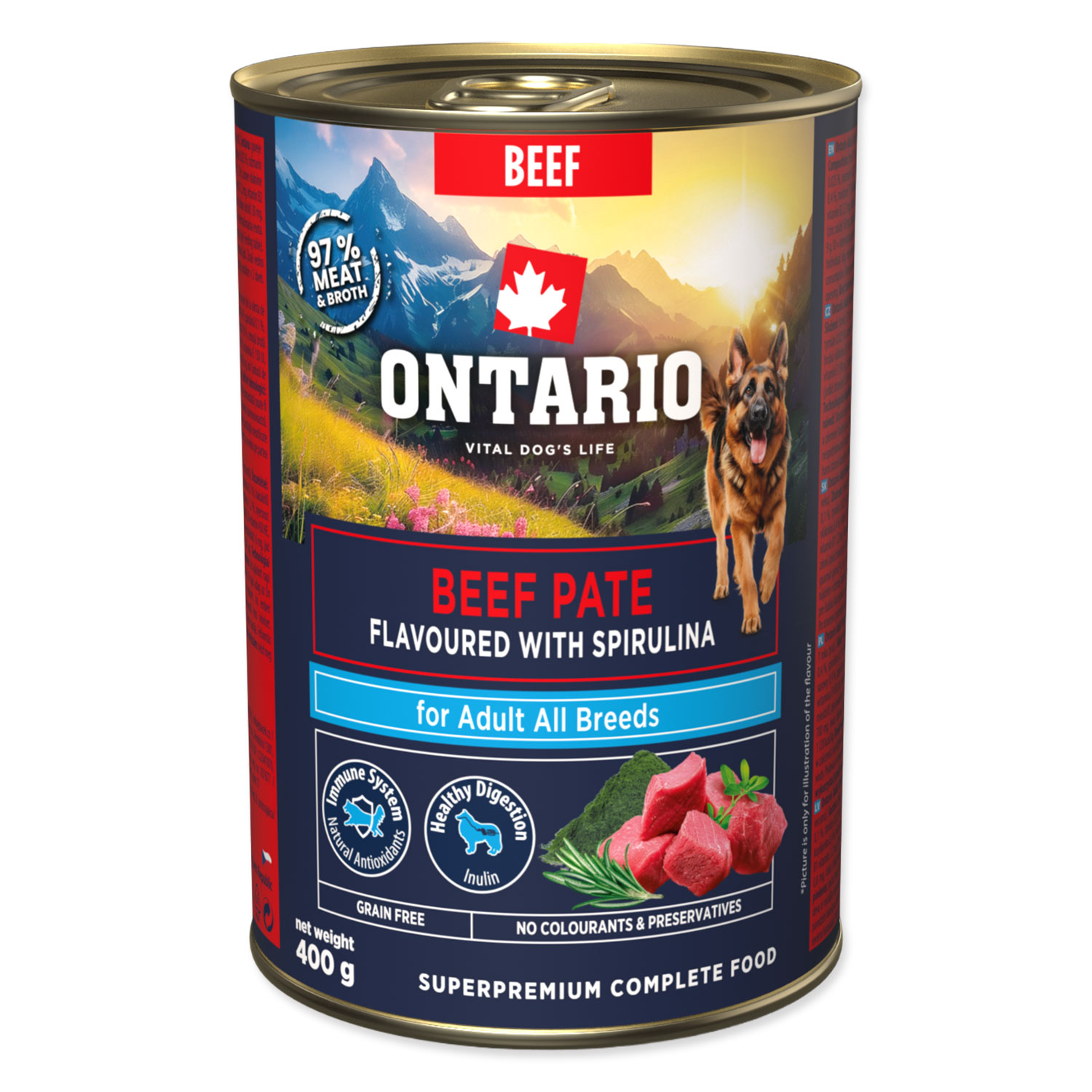 ONTARIO Konzerva Adult hovězí pate s příchutí spiruliny 400 g