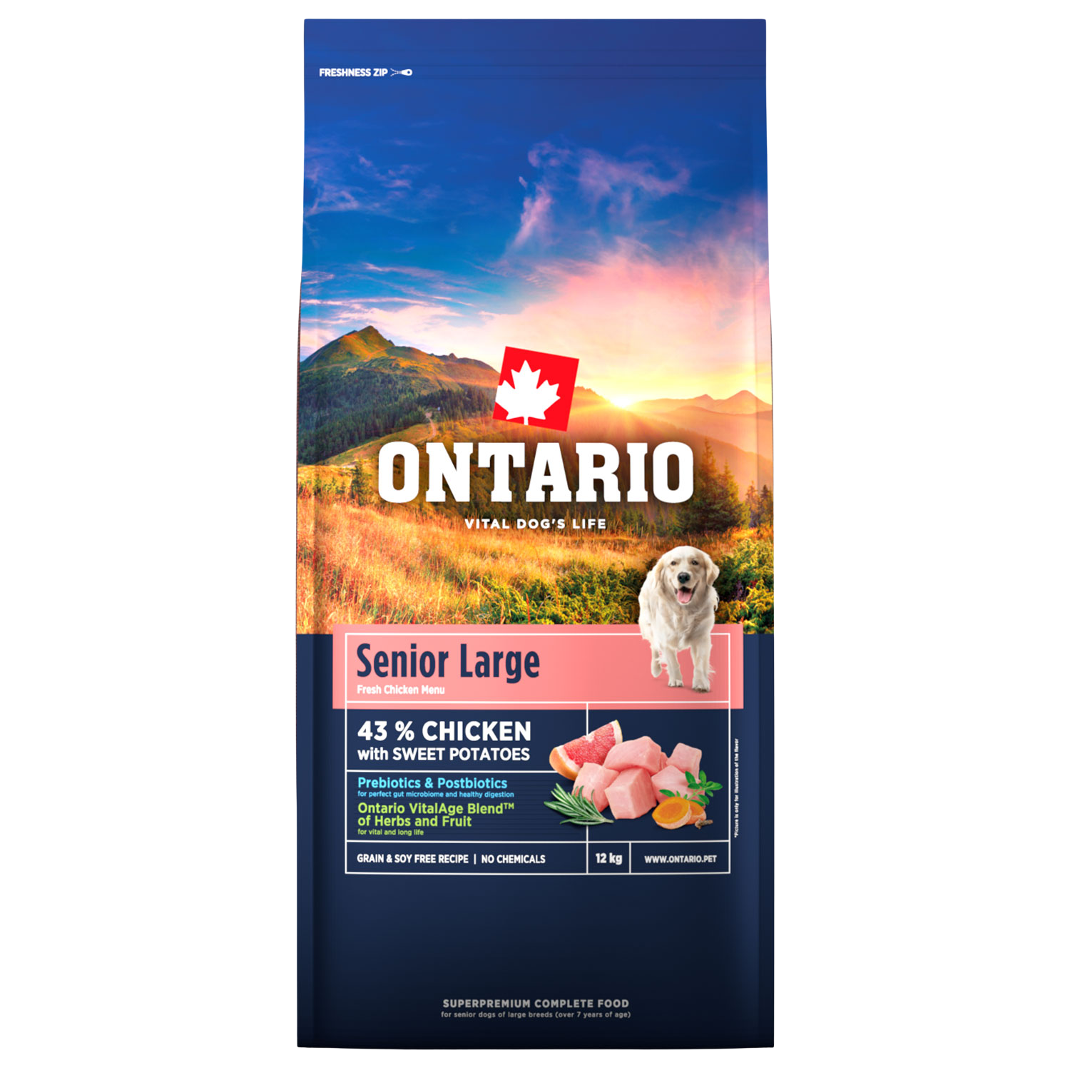 Fotografie ONTARIO Krmivo Senior Large Chicken & Sweet Potatoes 12 kg