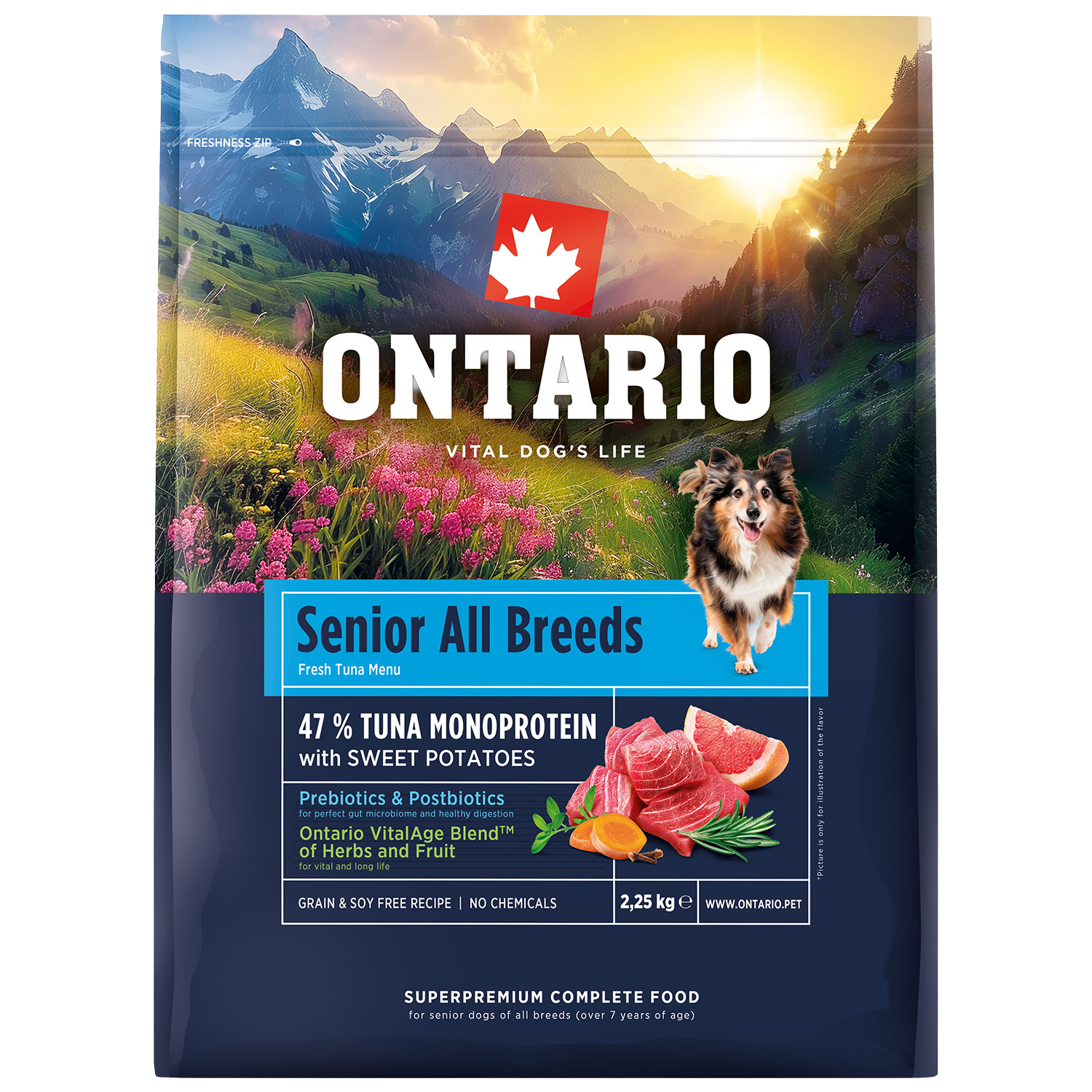 ONTARIO Krmivo Senior All Breeds Monoprotein Tuna & Sweet Potatoes 2.25 kg