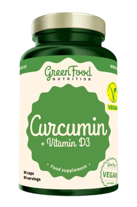 Fotografie GREENFOOD NUTRITION Curcumin + Vitamín D3 90 kapslí