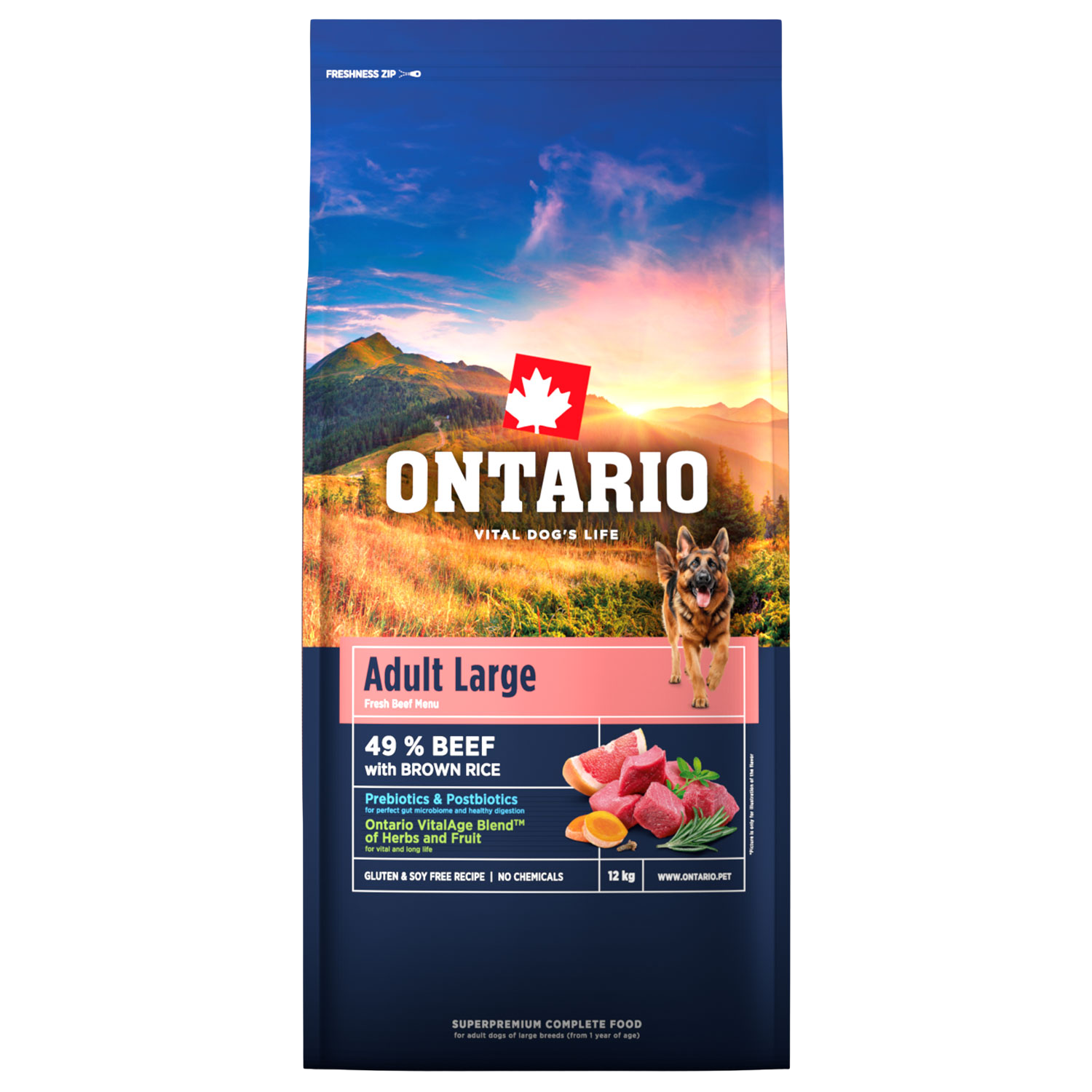 Fotografie ONTARIO Krmivo Adult Large Beef & Brown Rice 12 kg