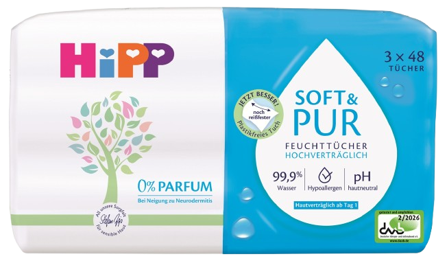 HIPP Babysanft vlhčené ubrousky Soft & Pur s víčkem 3 x 48 ks