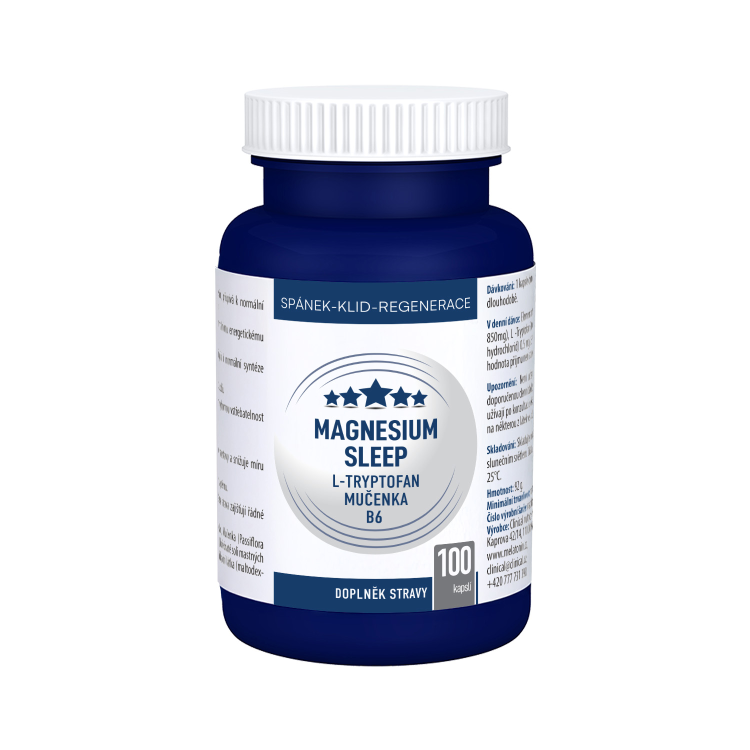 CLINICAL Magnesium Sleep L-Tryptofan + Mučenka + B6, 100 kapslí