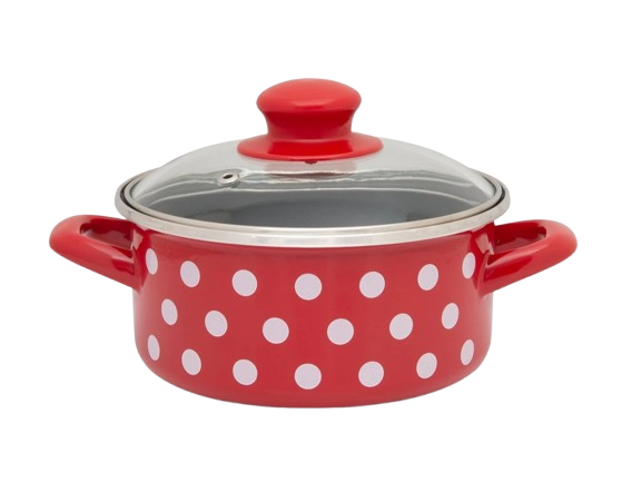 METALAC Kastrol se skleněnou poklicí 14 cm červený, puntík, černý vnitřek 1 l
