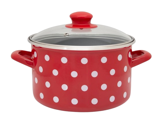 Fotografie METALAC Hrnec se skleněnou poklicí 24 cm červený, puntík, černý vnitřek 6.75 l