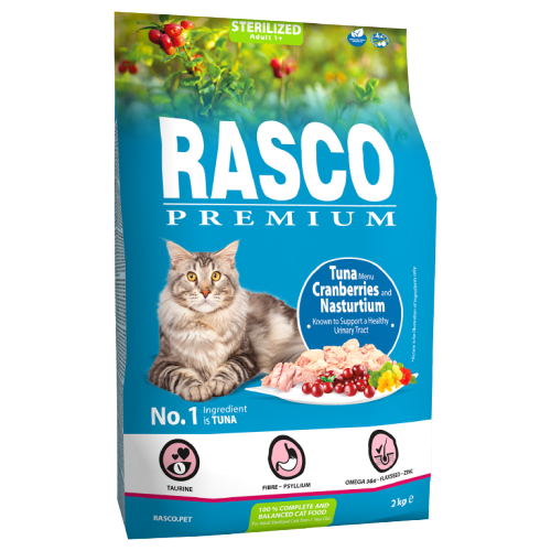 Fotografie RASCO PREMIUM Cat Kibbles Sterilized, Tuna, Cranberries, Nasturtium 2 kg