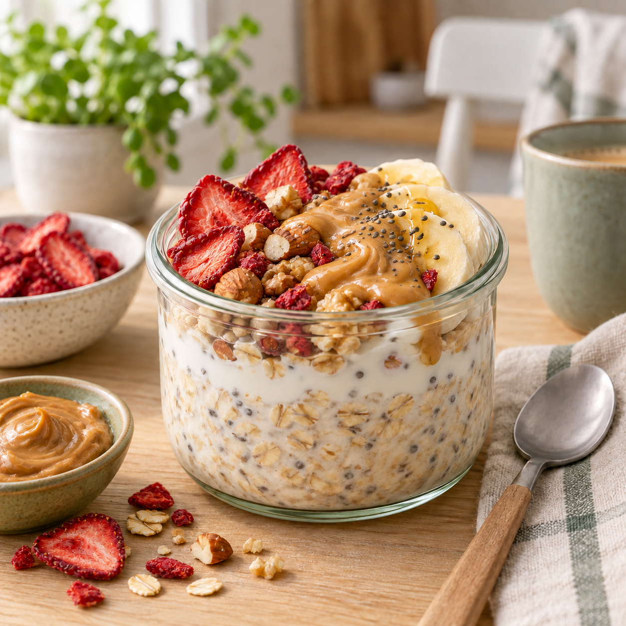 Overnight oats s ovocem a ořechy