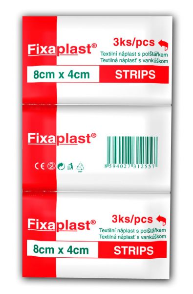 Fixaplast Strips náplasť 8 x 4 cm textilná s vankúšikom 3 ks