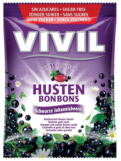 Vivil Bonbons husten drops s príchuťou čiernych ríbezlí s 11 bylinami, bez cukru 60 g