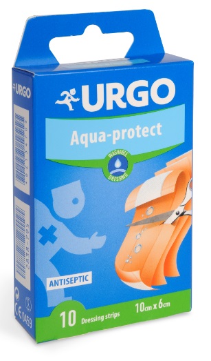 URGO Aqua-protect Náplasť antiseptická, umývateľná, strips, 10 cm x 6 cm 10 ks