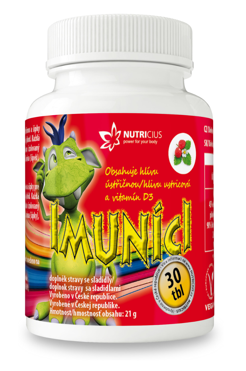 Nutricius IMUNÍCI Hliva ustricová s vitamínom D3 pre deti s jahodovou príchuťou 30 tabliet