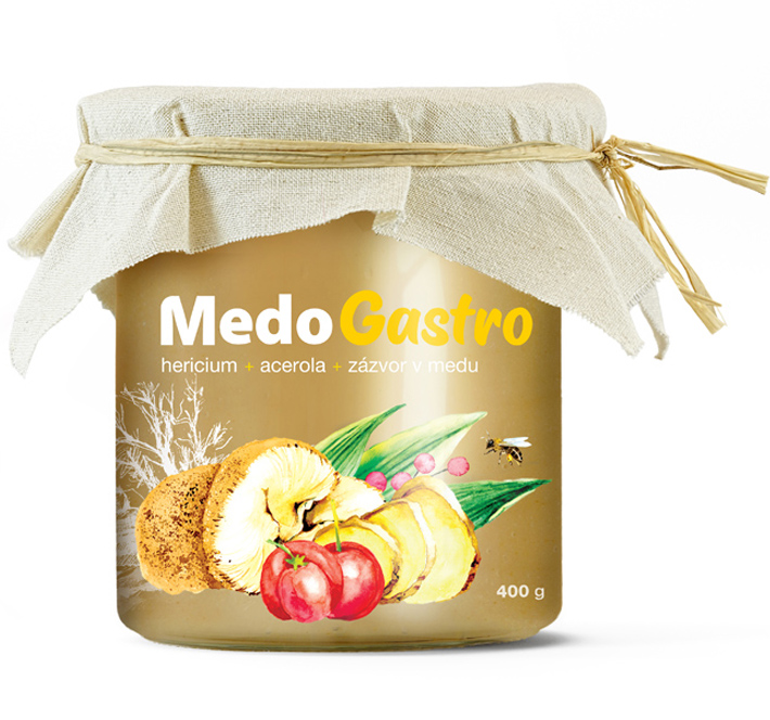 MycoMedica MedoGastro hericium+acerola+zazvor kvetový med s extraktmi z vitálnych húb 400 g