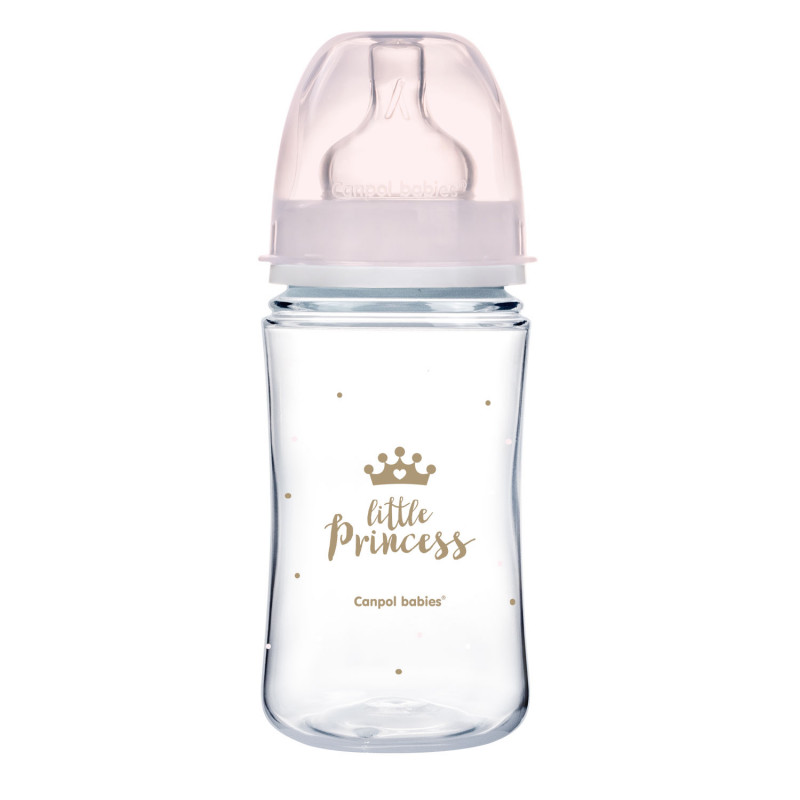 Canpol babies Dojčenská antikoliková fľaša široká EasyStart ROYAL BABY ružová 240 ml