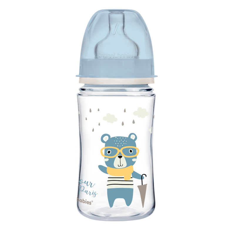 Canpol babies Dojčenská antikoliková fľaša široká EasyStart BONJOUR PARIS modrá 240 ml