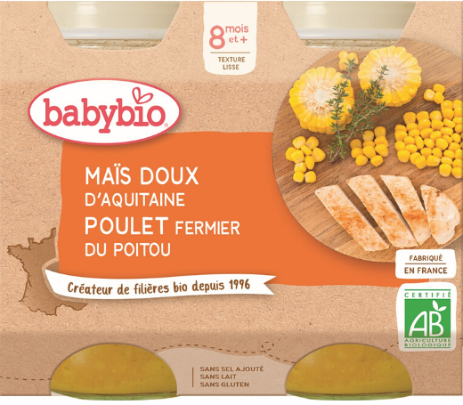 Babybio menu sladká kukurica s kuracím mäsom 2 x 200 g