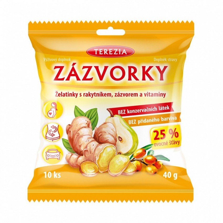 Terezia Zázvorky želatinky s rakytníkom, zázvorom a vitamínmi 10 x 40 g