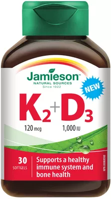 JAMIESON Vitamíny K2 120 µg a D3 1000 IU 30 kapsúl