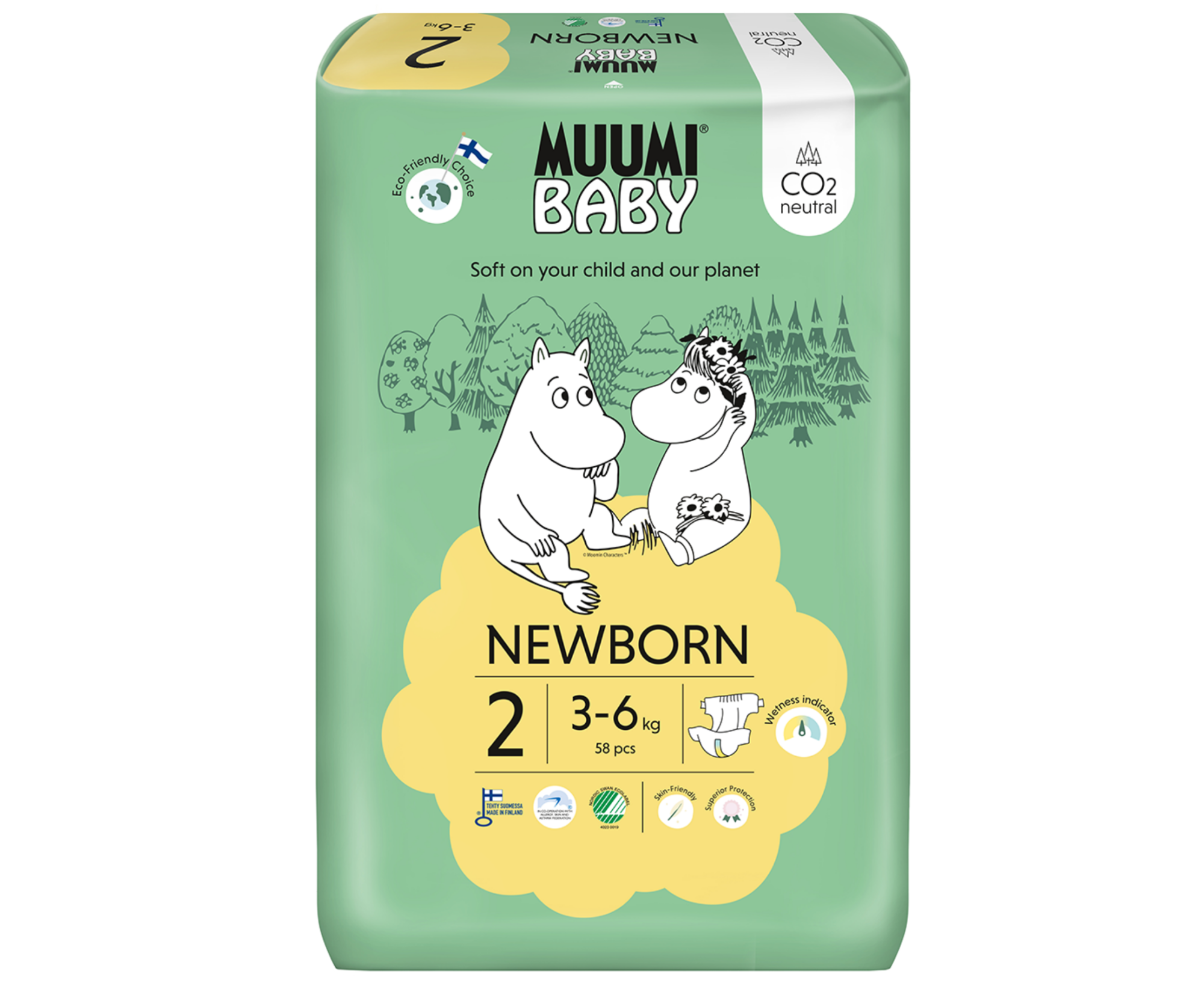 MUUMI BABY Plienky jednorázové 2 Newborn 3-6 kg, 58 ks kúpite na Pilulka.sk