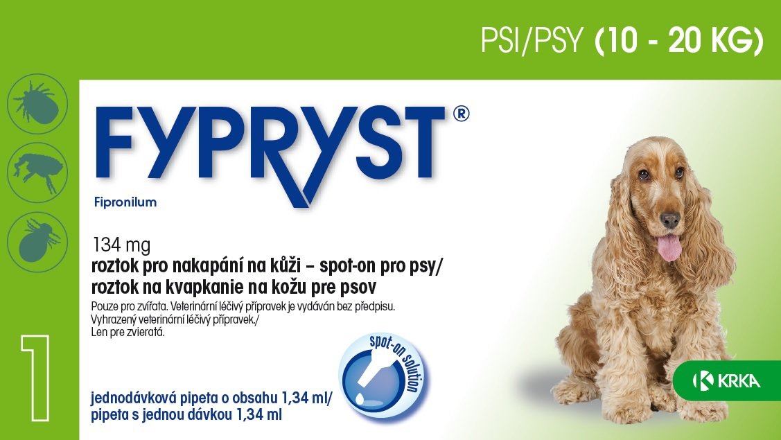 Fypryst Psy 10-20 kg Roztok na kvapkanie na kožu pre psov 1 ks