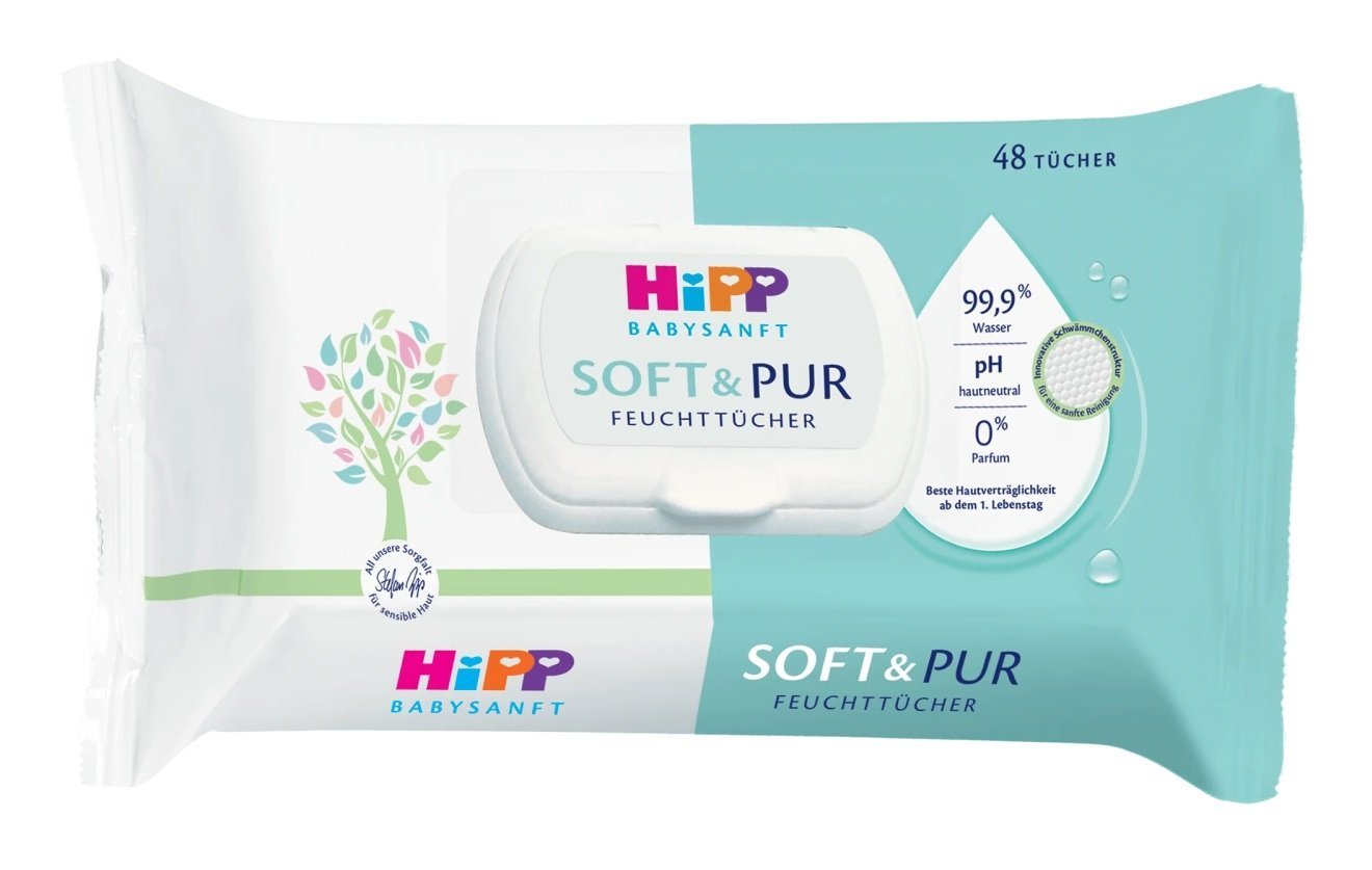 HiPP Babysanft Čistiace vlhčené obrúsky Soft & Pur + VIEČKO 48 ks