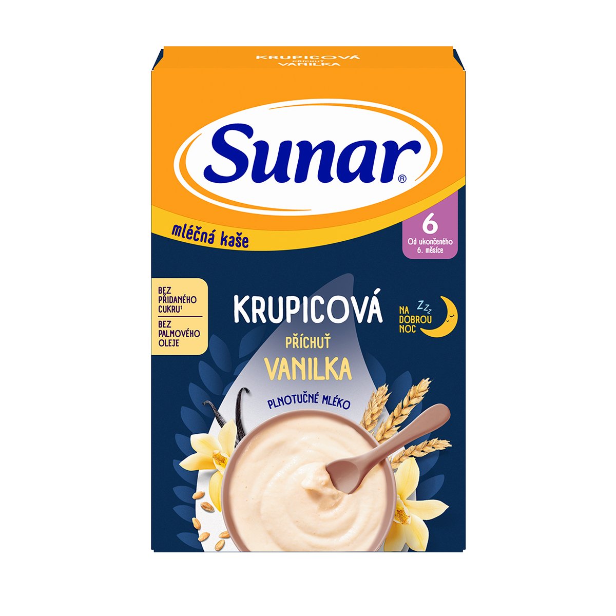 Sunar mliečna krupicová kaša na dobrú noc vanilková 210 g