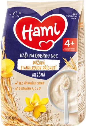 HAMI DN Mliečna kaša ryžová s vanilkovou príchuťou 6m+ 210 g kúpite na Pilulka.sk