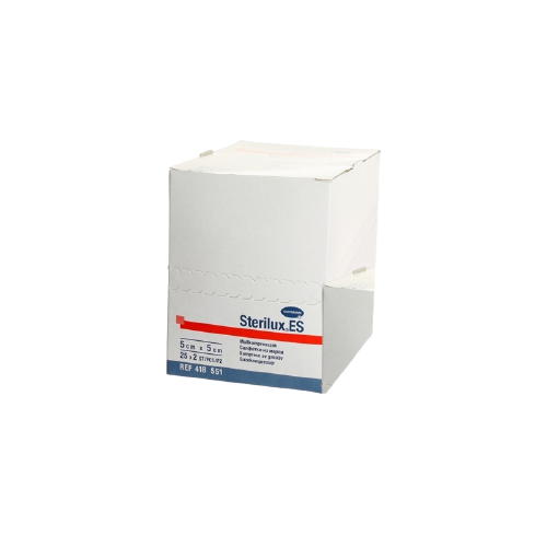 HARTMANN Sterilux ES kompres sterilný so založenými okrajmi 17 vlákien 8 vrstiev (5x5 cm) 2 x 25 ks