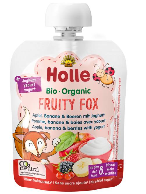 Holle Fruity Fox - bio detské ovocné pyré s jogurtom. 85 g