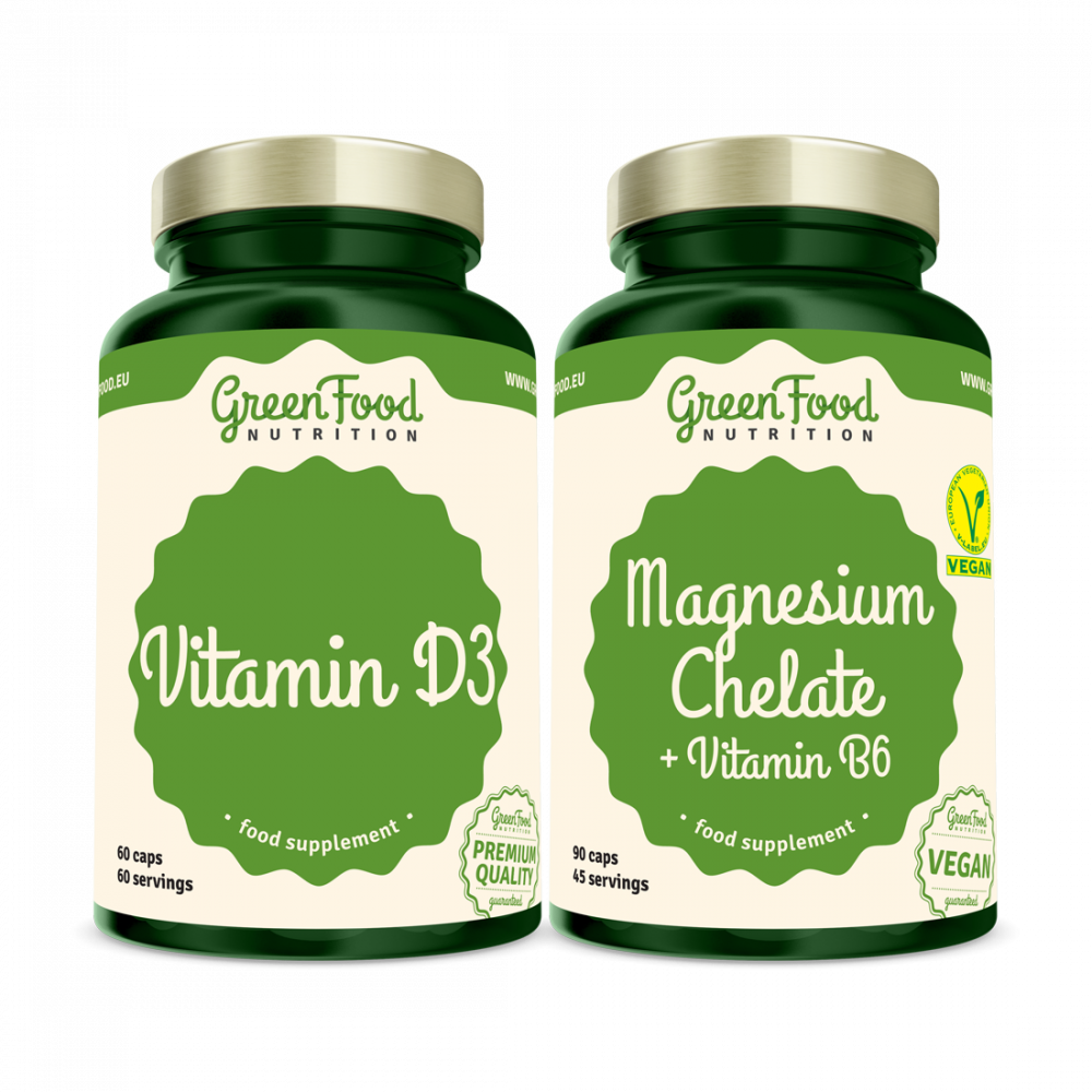 Fotografie GREENFOOD NUTRITION Duopack Magnesium Chelate 90ks+ Vitamin D3 60ks