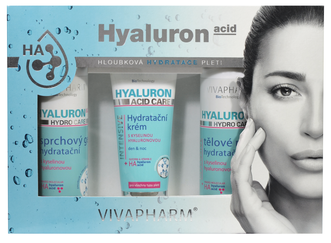 VIVAPHARM Dárková kazeta Hyaluron - tělové mléko 200ml + sprchový gel 200ml + pleťový krém tuba 100ml