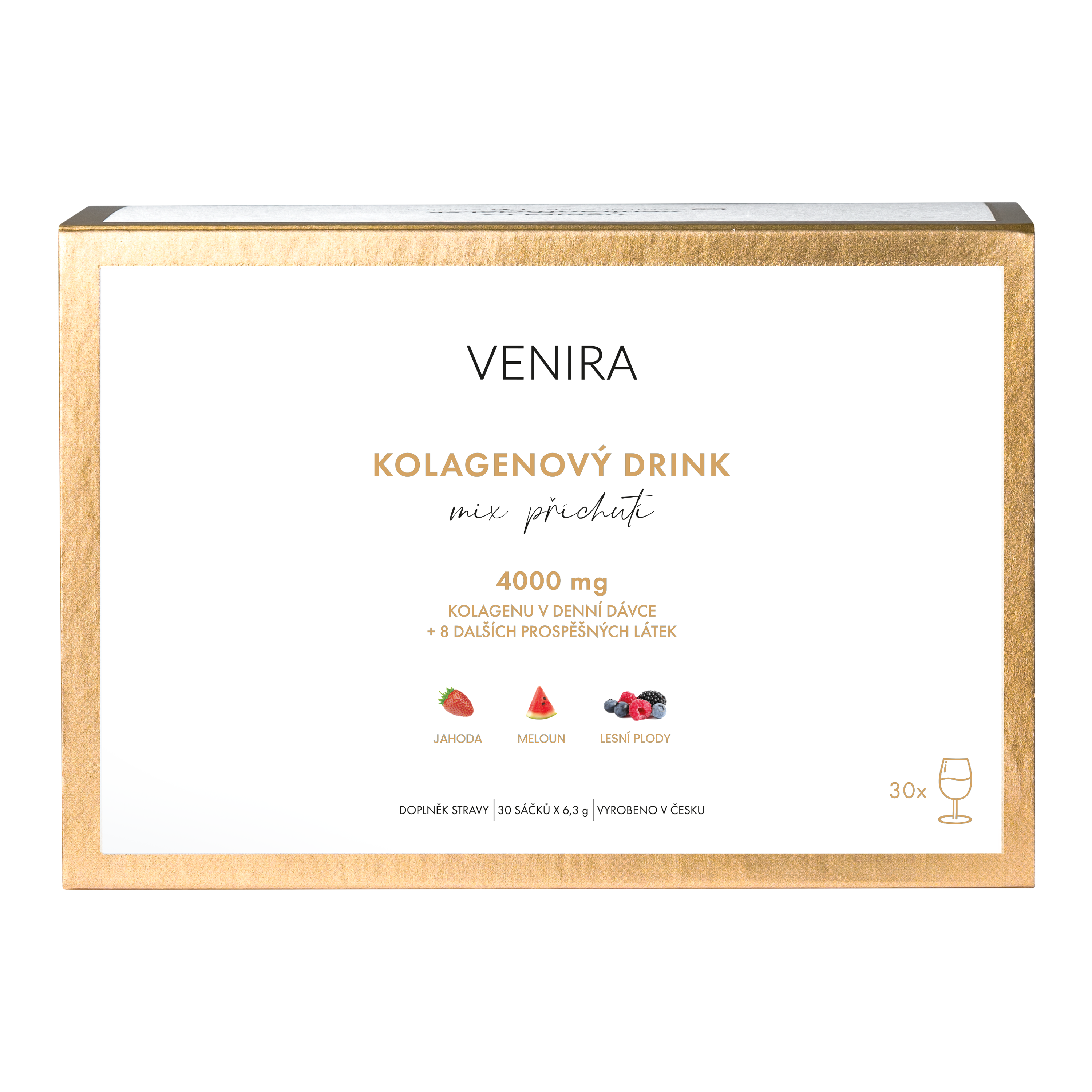 VENIRA kolagenový drink pro vlasy, nehty a pleť, mix 3 příchutí (jahoda, meloun, lesní plody), 30 sáčků