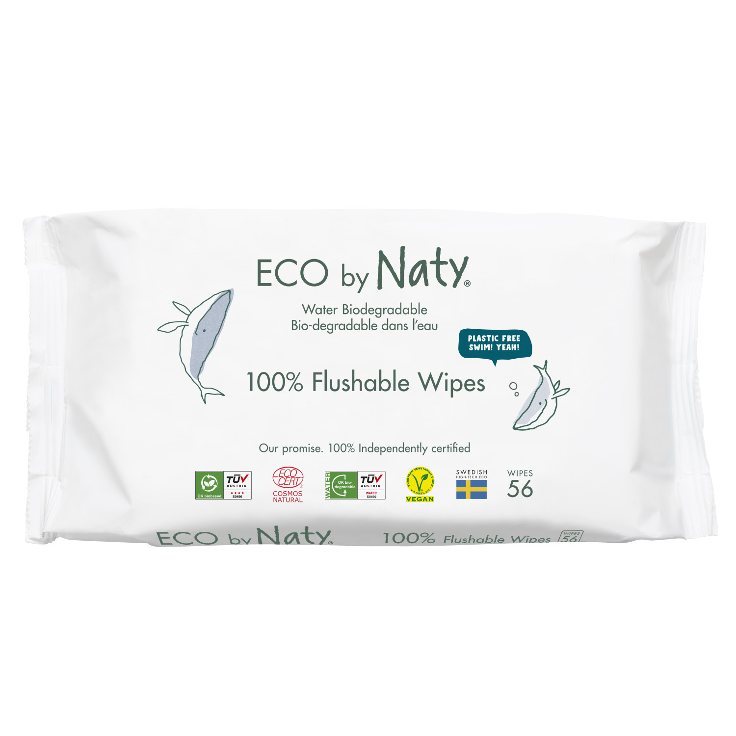 ECO BY NATY Vlhčené ubrousky Naty bez vůně - splachovatelné 56 ks