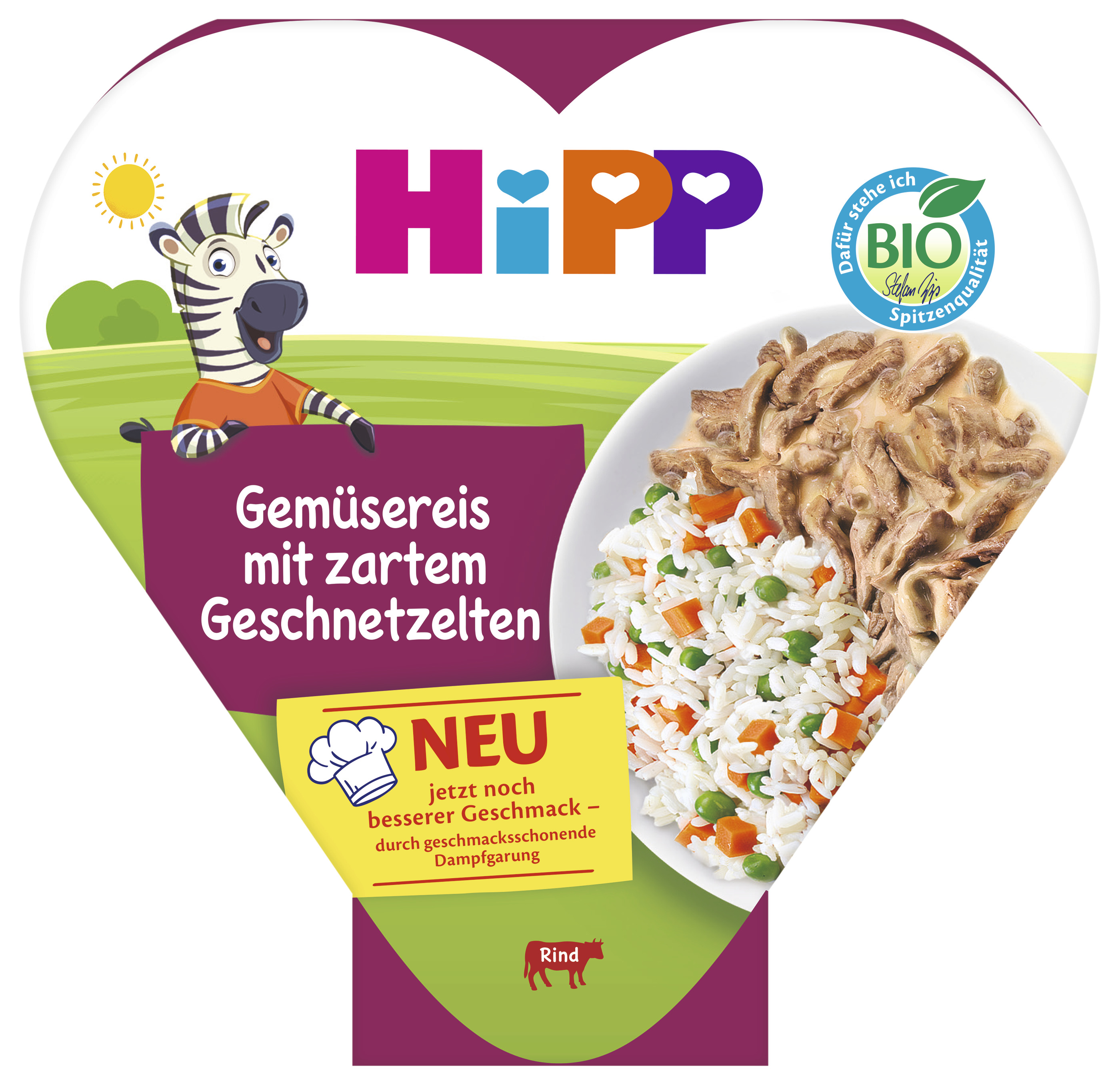 HIPP BIO Ryža so zeleninou a hráškom a jemne nakrájaným hovädzím mäsom 250 g