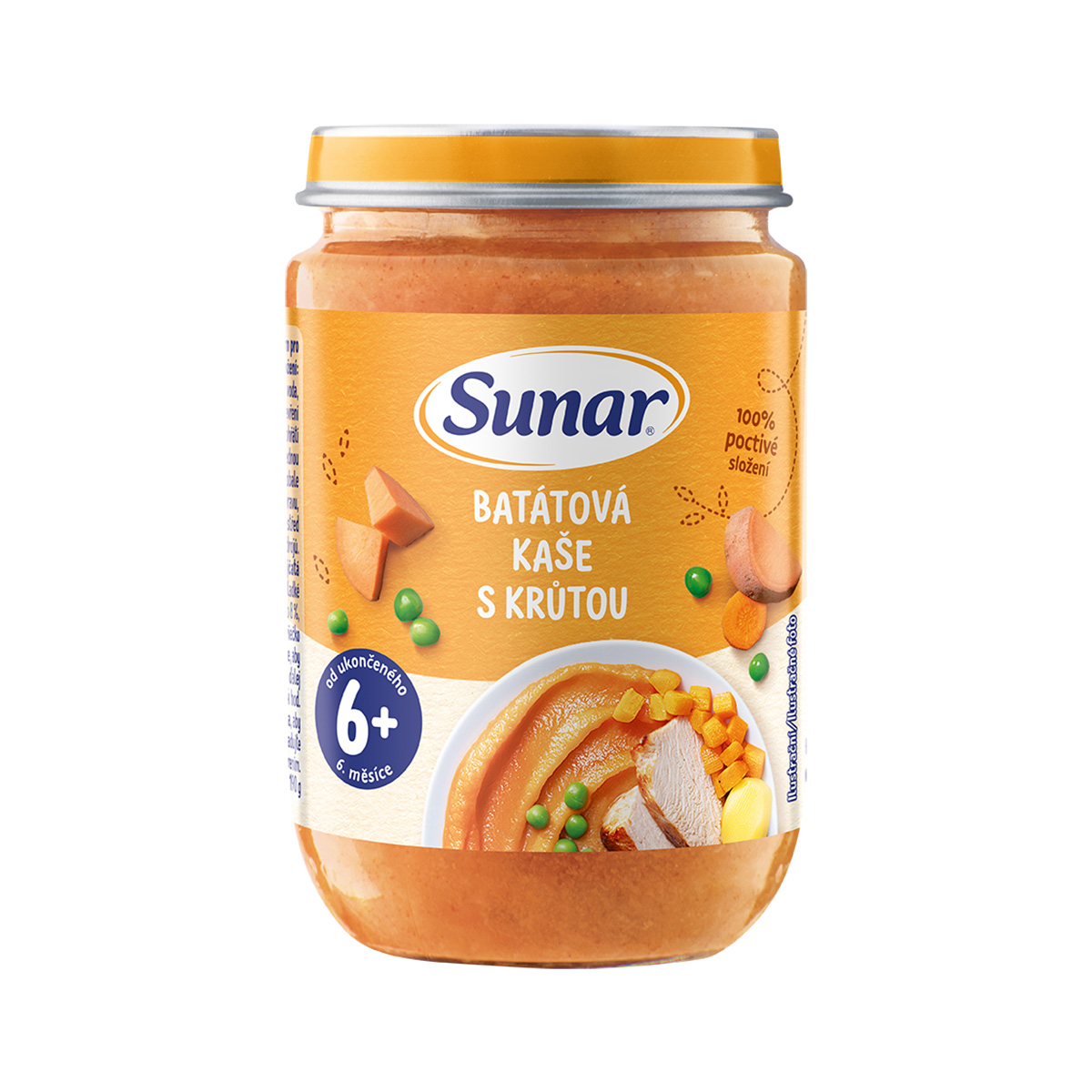 SUNAR Příkrm batátová kaše s krůtím masem 6m+, 190 g