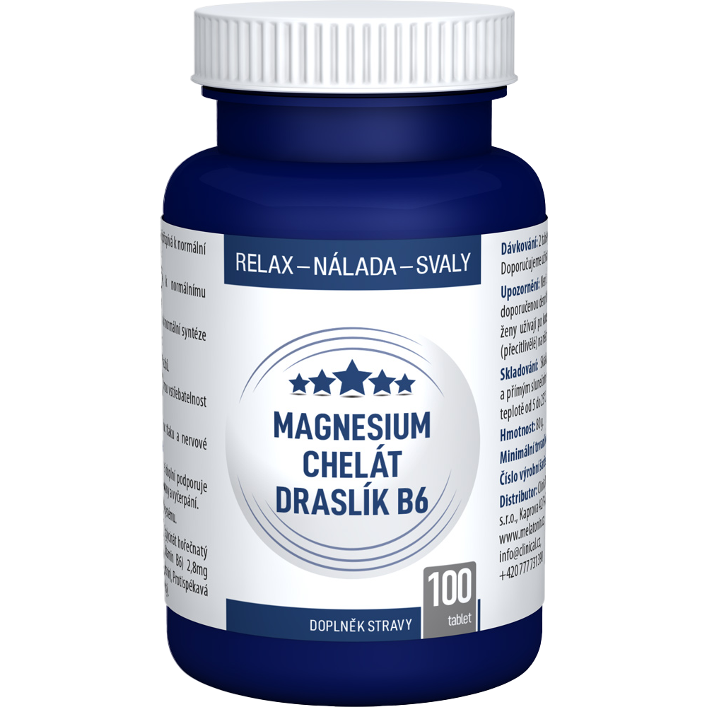 CLINICAL NUTRICOSMETICS Magnesium chelát, draslík, B6, 100 tablet
