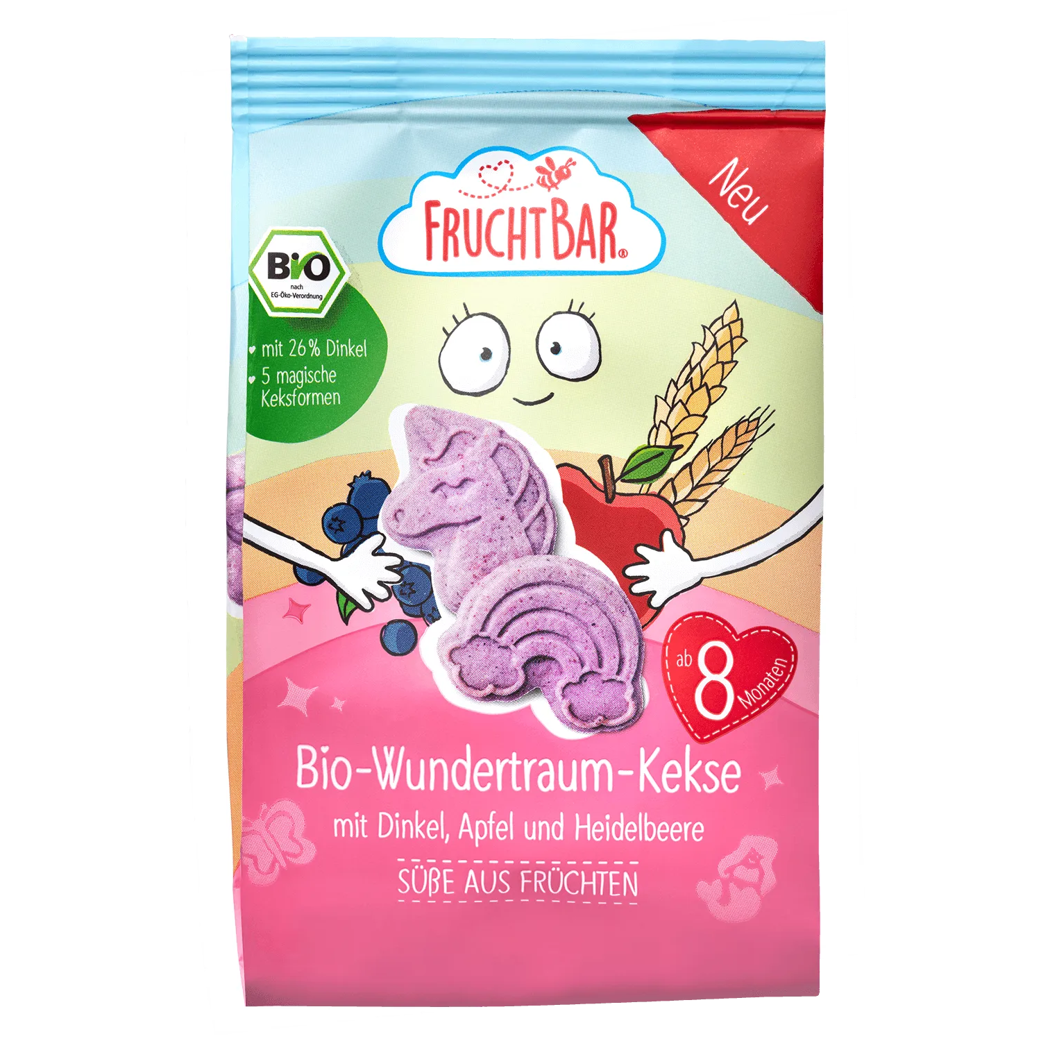 Fruchtbar BIO Špaldové máslové sušenky s ovocem Jednorožec 100 g