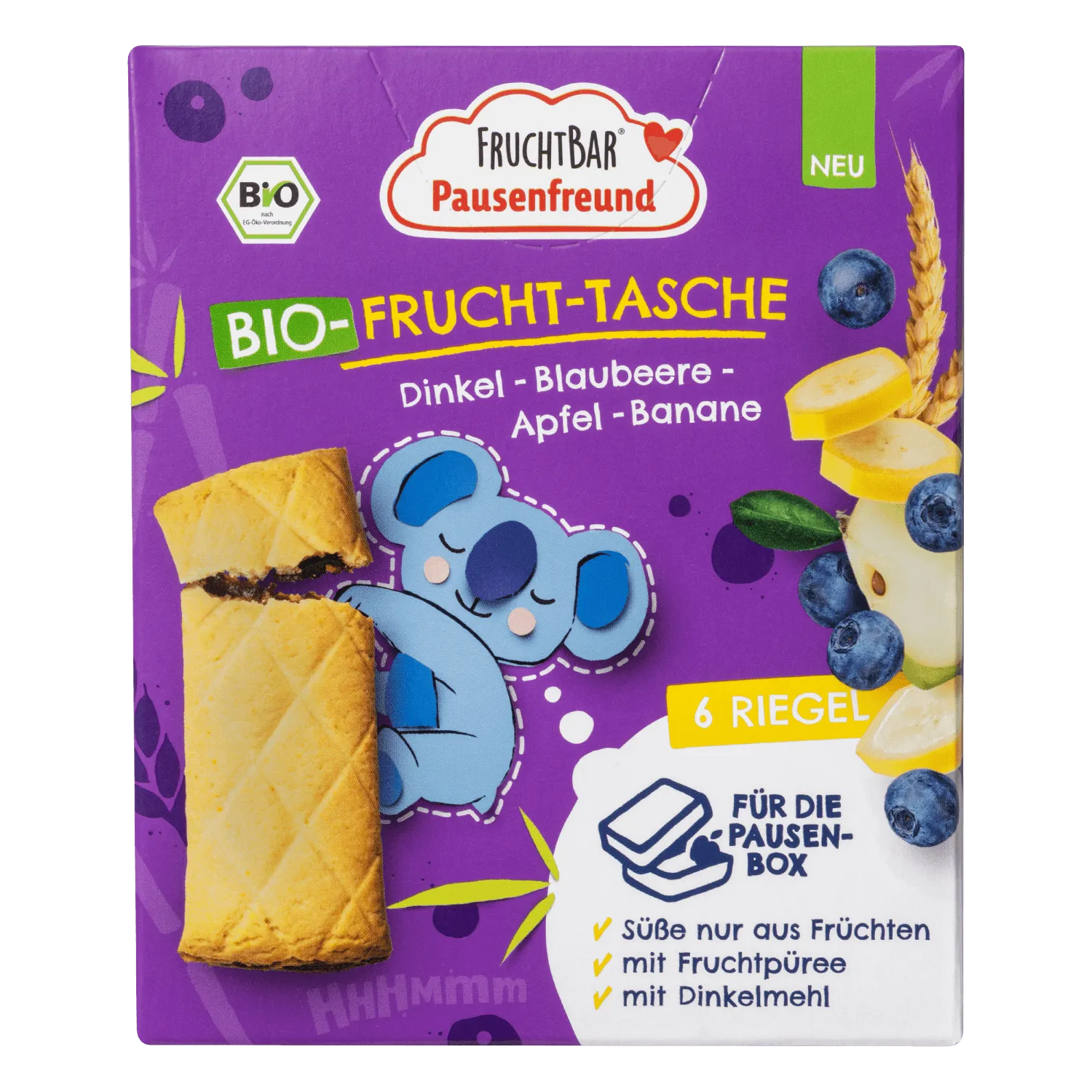 Fruchtbar BIO Špaldové taštičky jablko, borůvky a banán 6 x 22 g